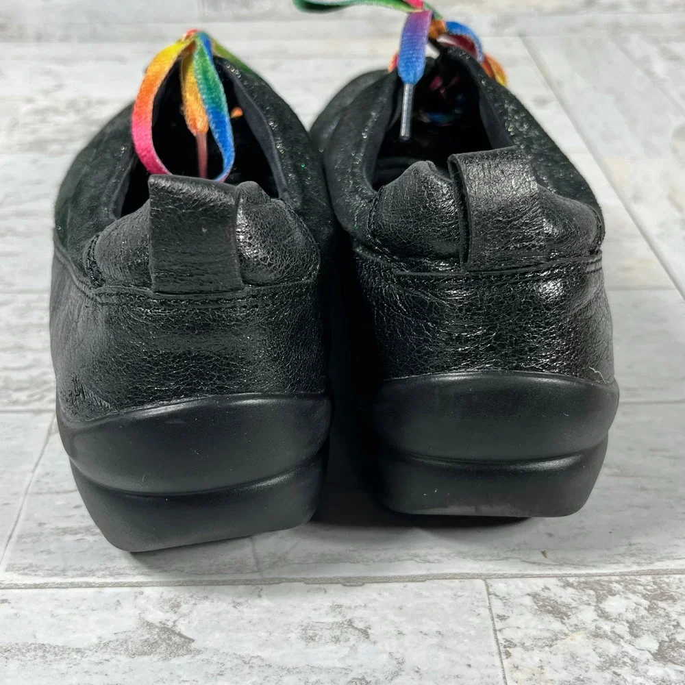 Klogs Sneaker Shoes Womens Size 10M Black Leather Rainbow Lace Up‎ Casual